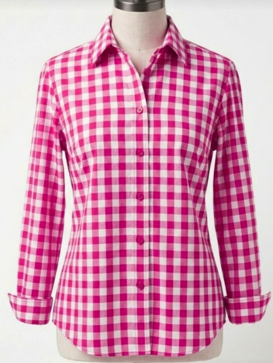 Vintage Tops - Vintage Red Pink Gingham Plaid Button Down Shirt S Cotton Long Sleeve Top